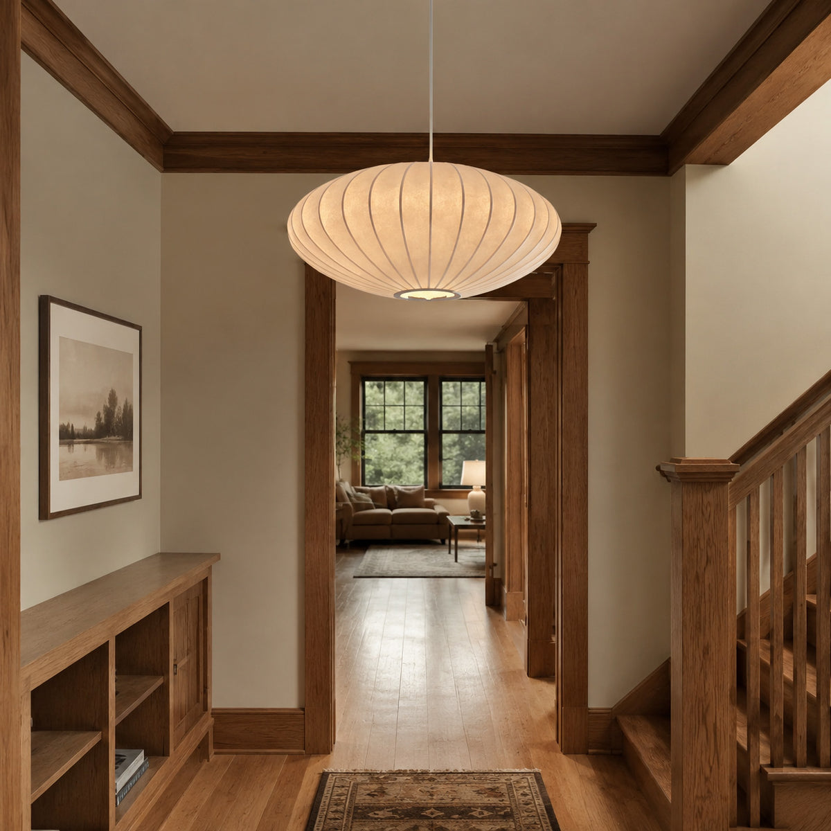 Japandi Round Fabric 1-Light Pendant Light