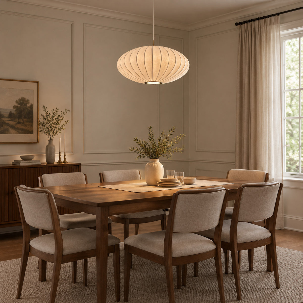Japandi Round Fabric 1-Light Pendant Light