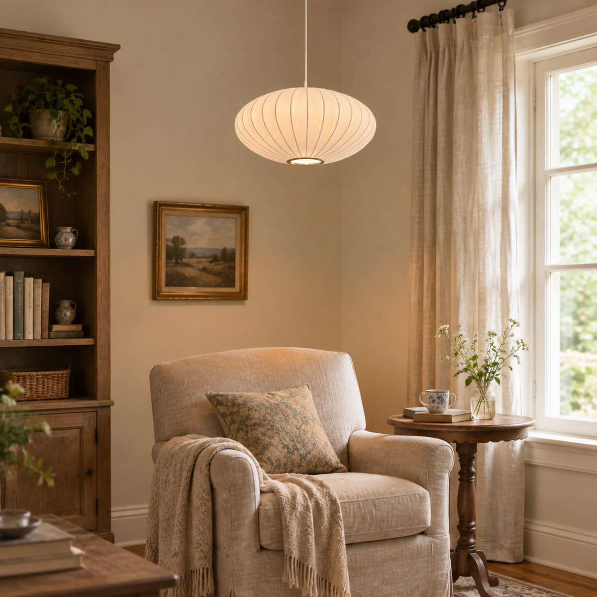 Japandi Round Fabric 1-Light Pendant Light