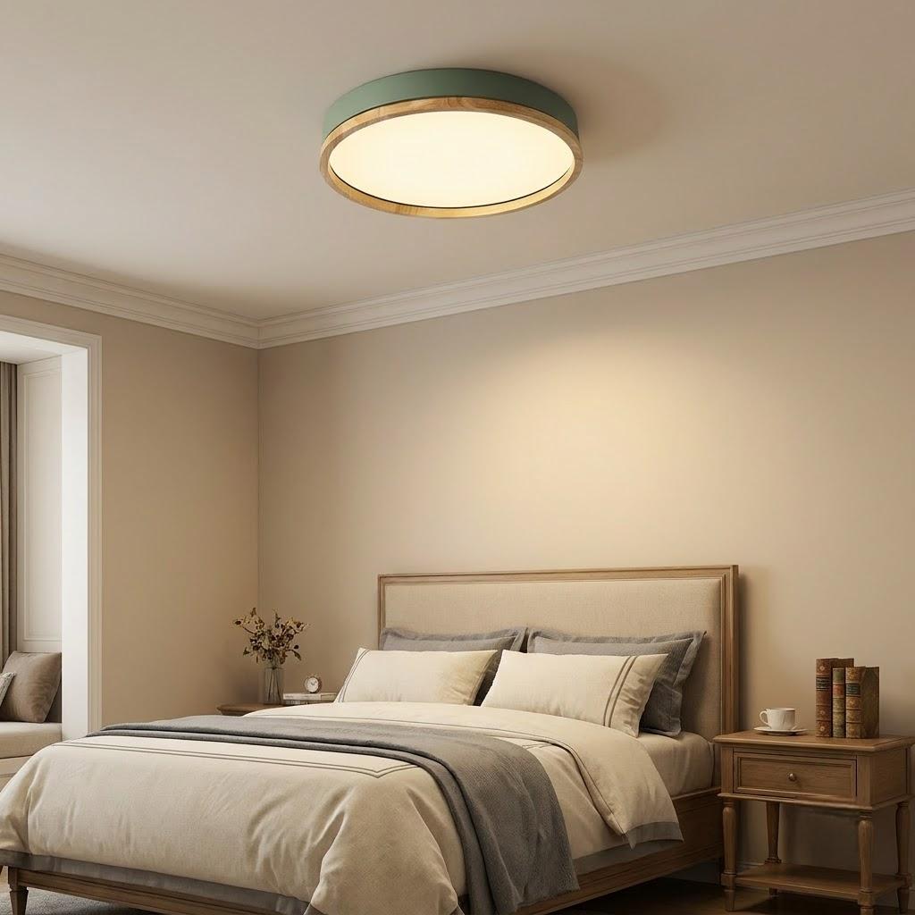 Japandi Rubberwood Acrylic Flush Mount Ceiling Light