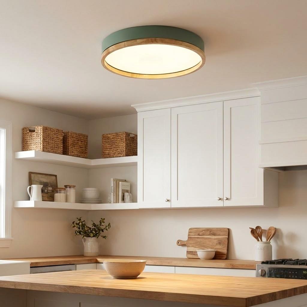 Japandi Rubberwood Acrylic Flush Mount Ceiling Light