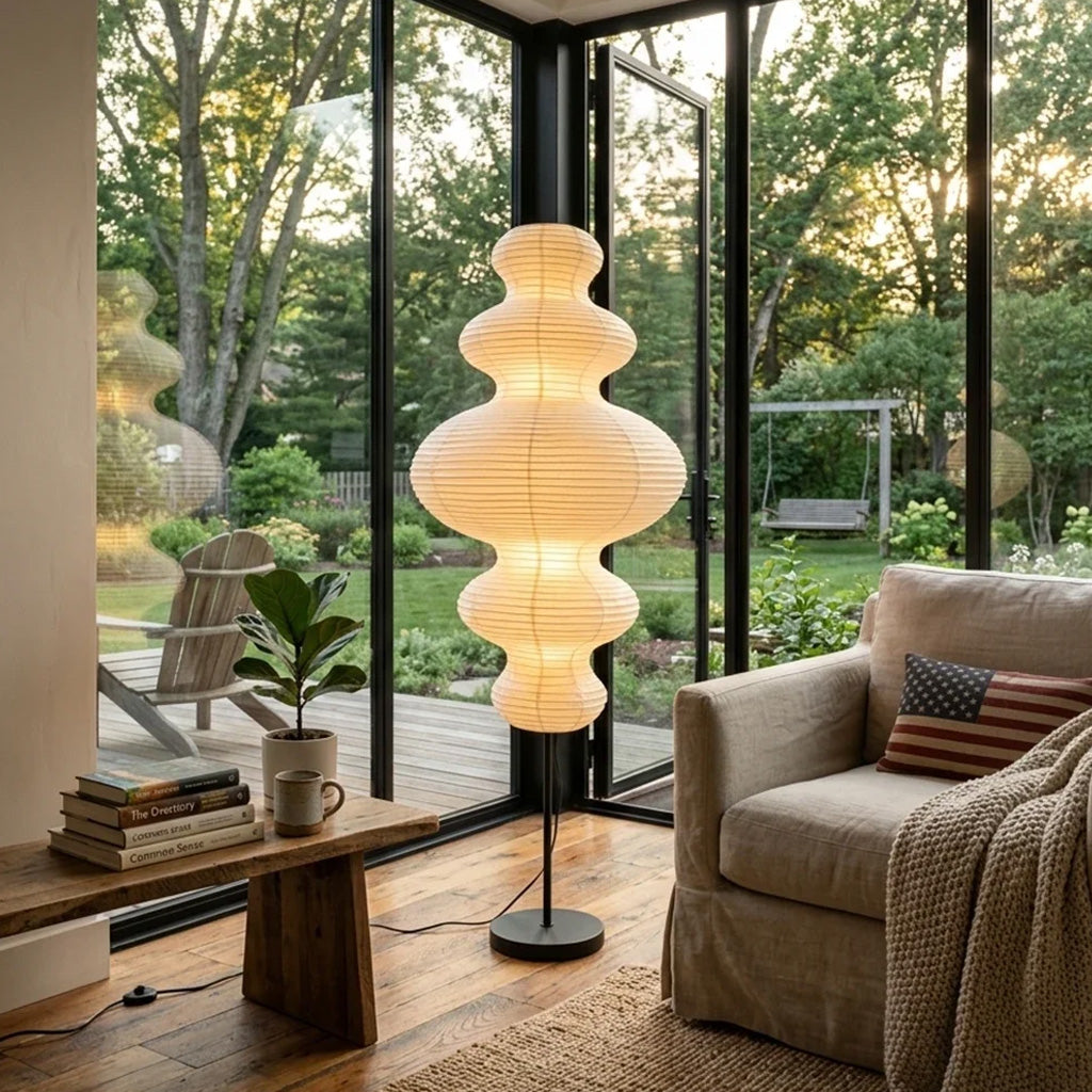 Japandi Scalloped Washi Paper Floor Lamp