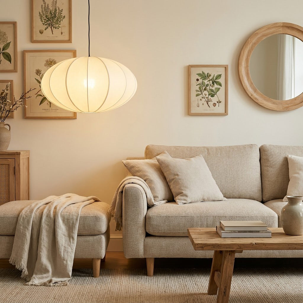 Japandi Silk Pumpkin Pendant Light