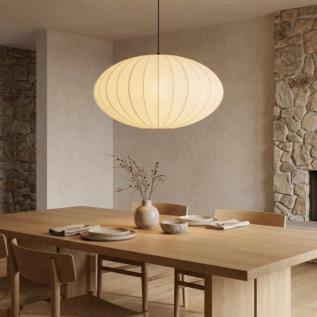 Japandi Silk Pumpkin Pendant Light