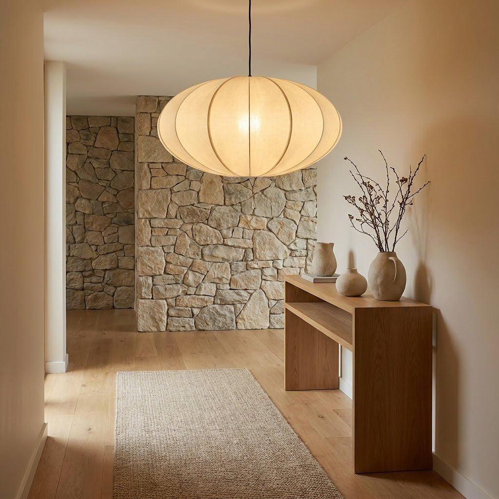 Japandi Silk Pumpkin Pendant Light