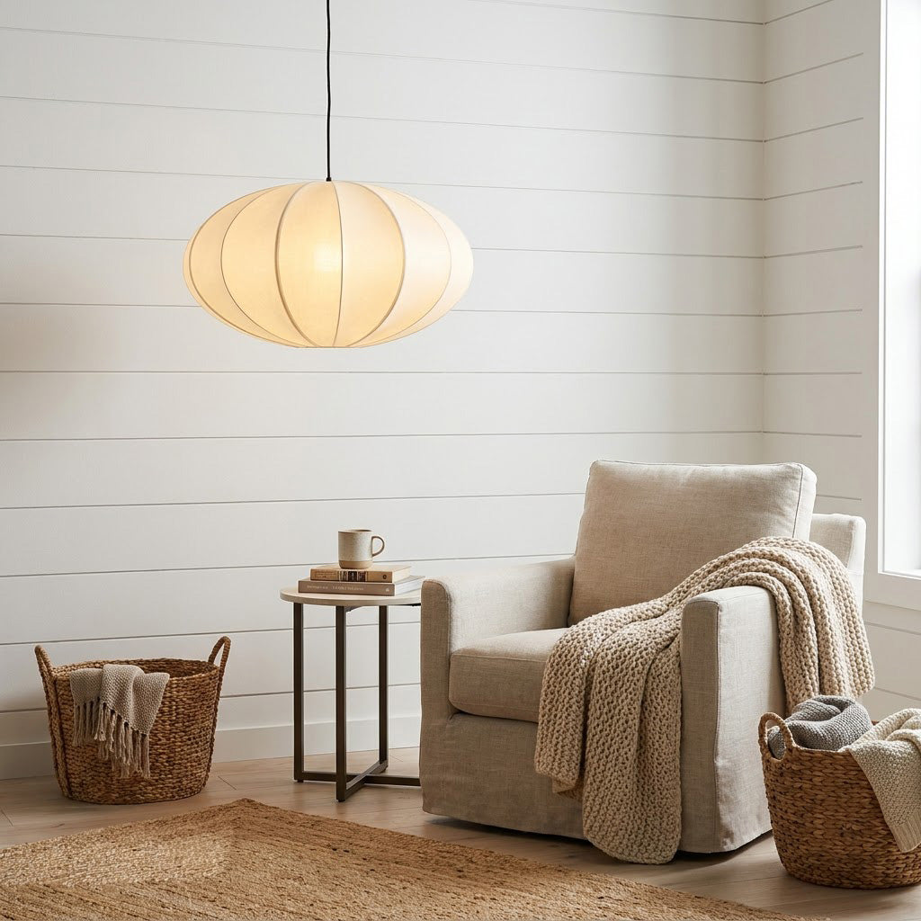Japandi Silk Pumpkin Pendant Light