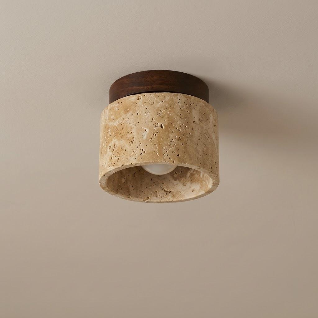 Japandi Travertine Cylinder Flush Mount Ceiling Light