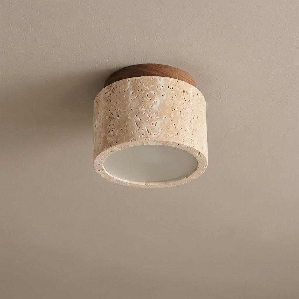 Japandi Travertine Cylinder Flush Mount Ceiling Light