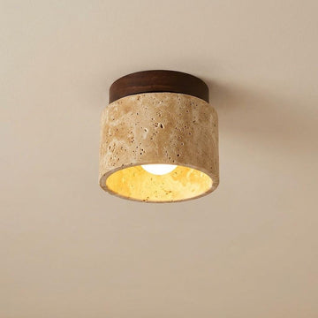 Japandi Travertine Cylinder Flush Mount Ceiling Light