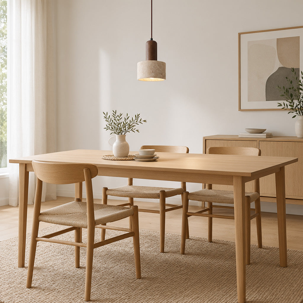 Japandi Travertine Walnut Cylinder Pendant Light