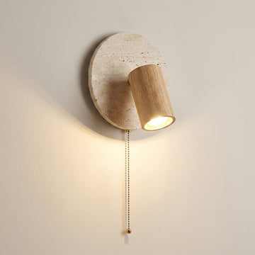 Japandi Travertine Wood Cylinder Wall Sconce