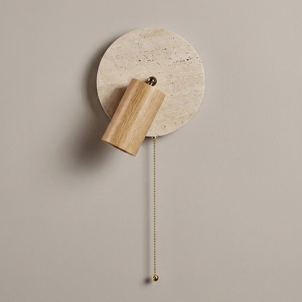 Japandi Travertine Wood Cylinder Wall Sconce