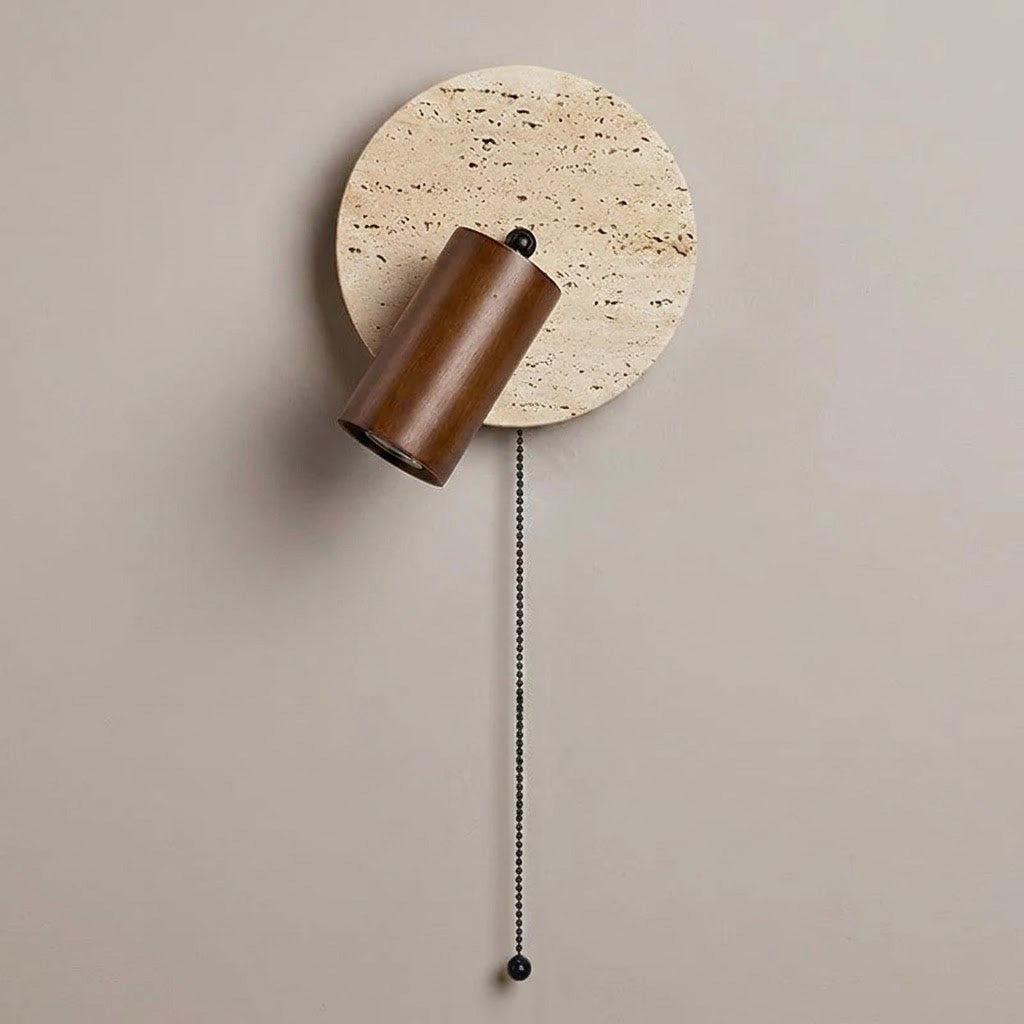 Japandi Travertine Wood Cylinder Wall Sconce