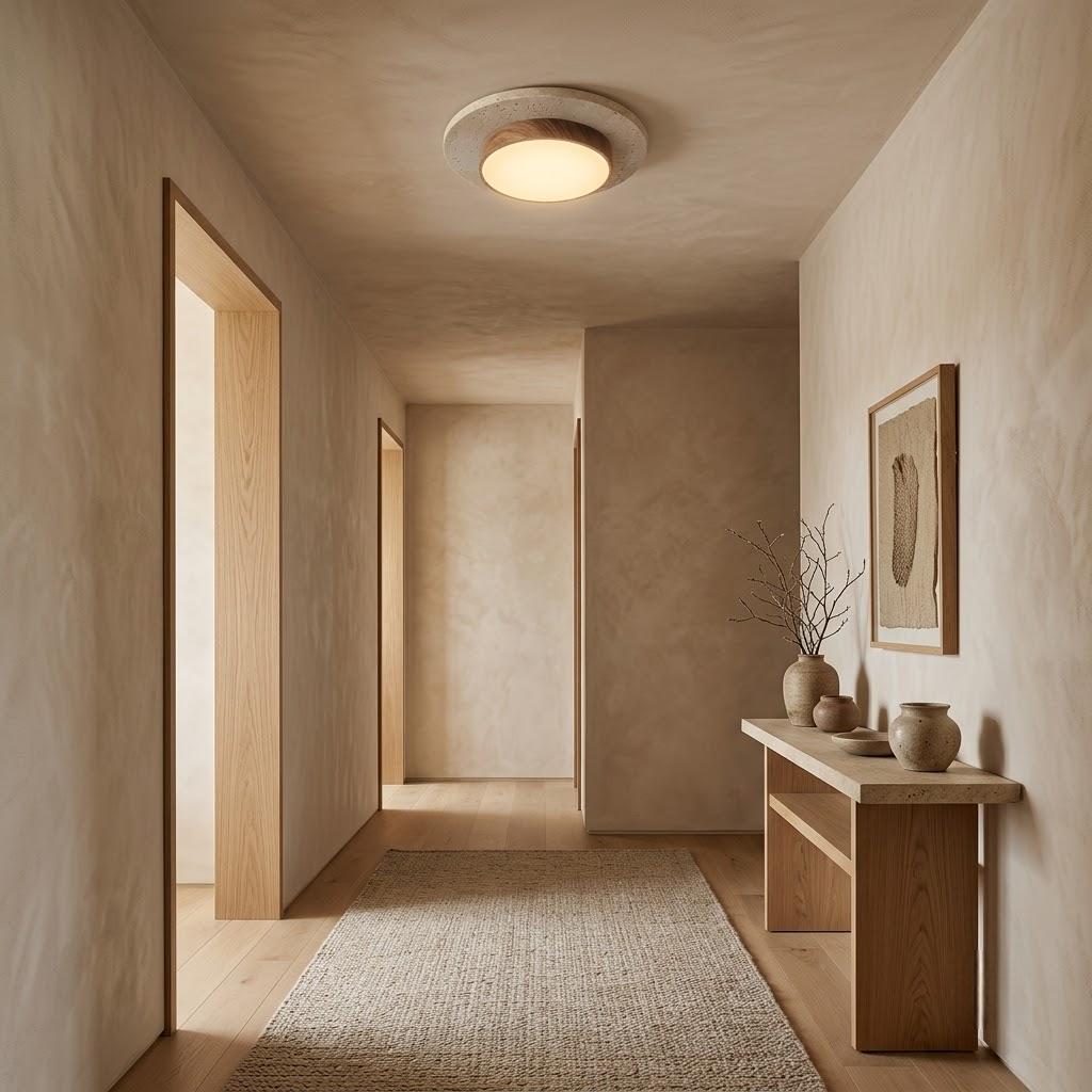 Japandi Travertine Wood Flush Mount Ceiling Light