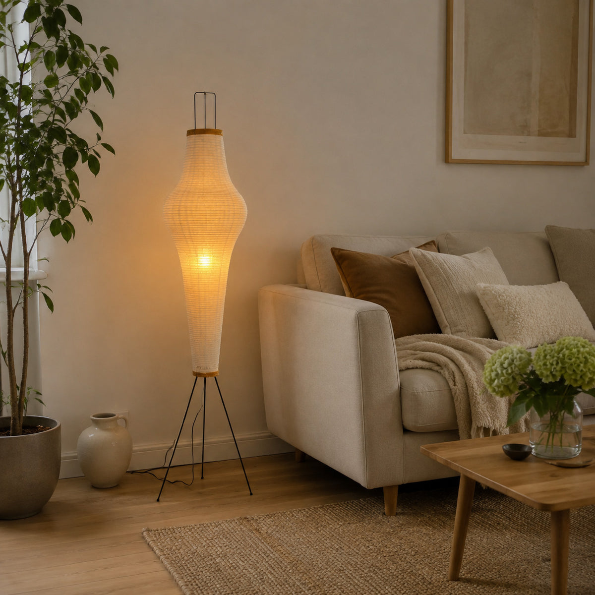 Wabi-Sabi Tripod Lantern Washi Paper Floor Lamp