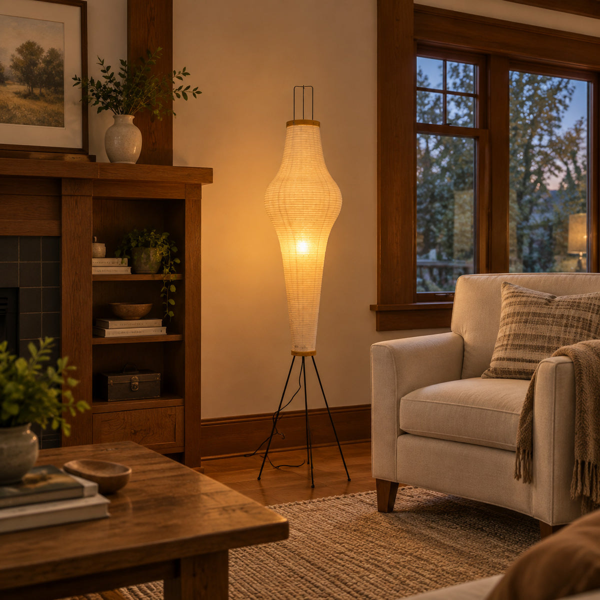Wabi-Sabi Tripod Lantern Washi Paper Floor Lamp