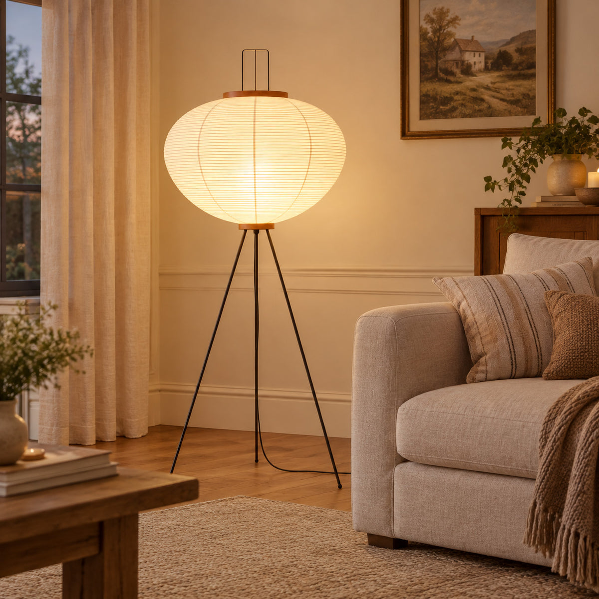 Japandi Tripod Washi Paper Floor Lamp