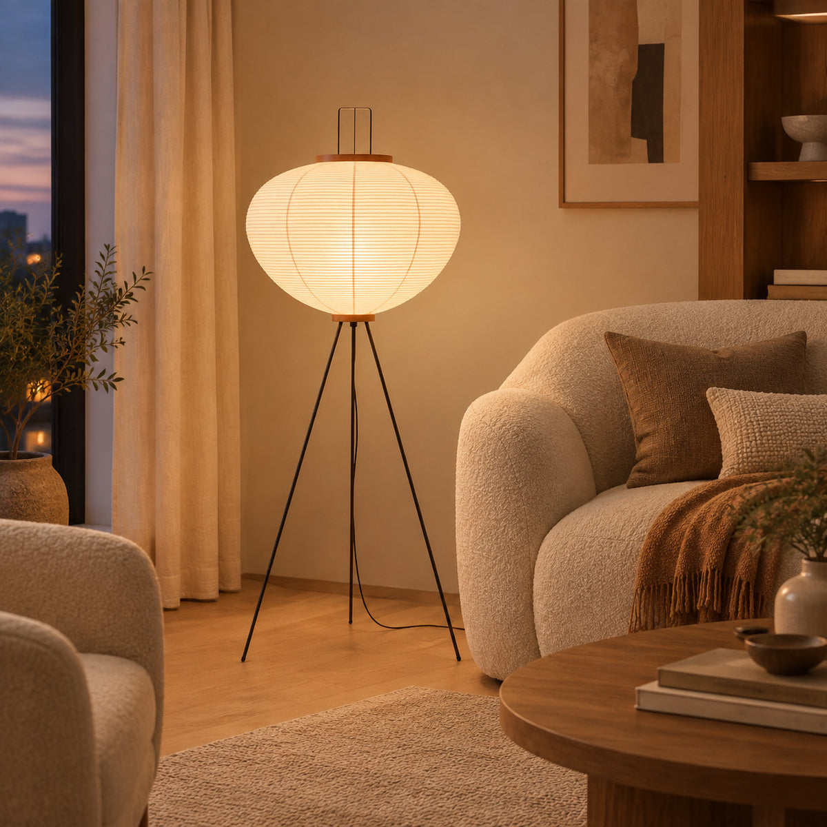 Japandi Tripod Washi Paper Floor Lamp