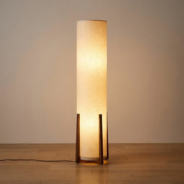 Japandi Walnut Tripod Cylinder Shade Floor Lamp