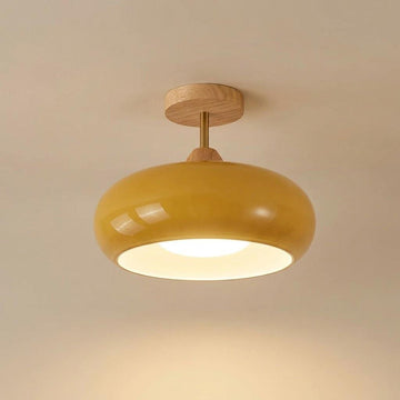 Japandi Wood Glass Dome Semi-Flush Ceiling Light