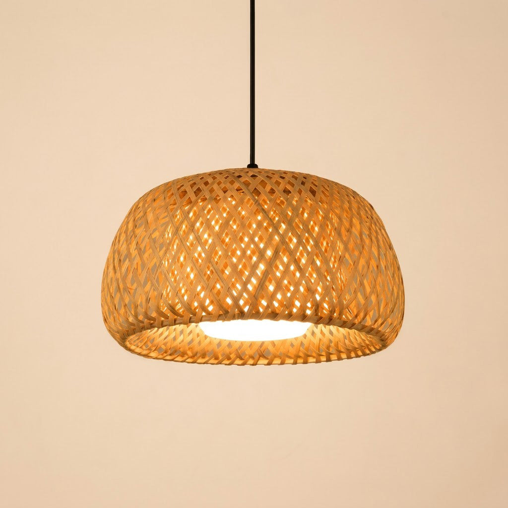 Japandi Woven Bamboo Dome Pendant Light