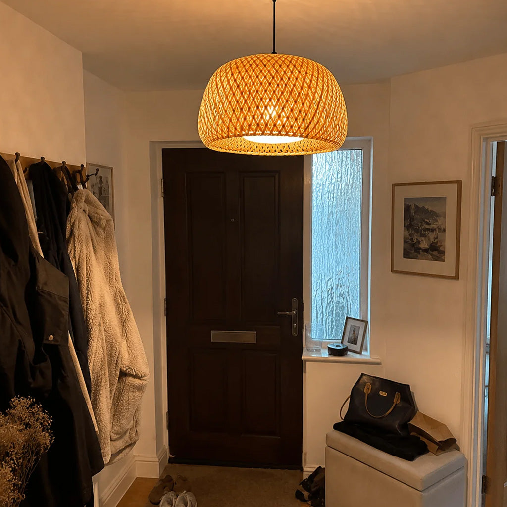 Japandi Woven Bamboo Dome Pendant Light