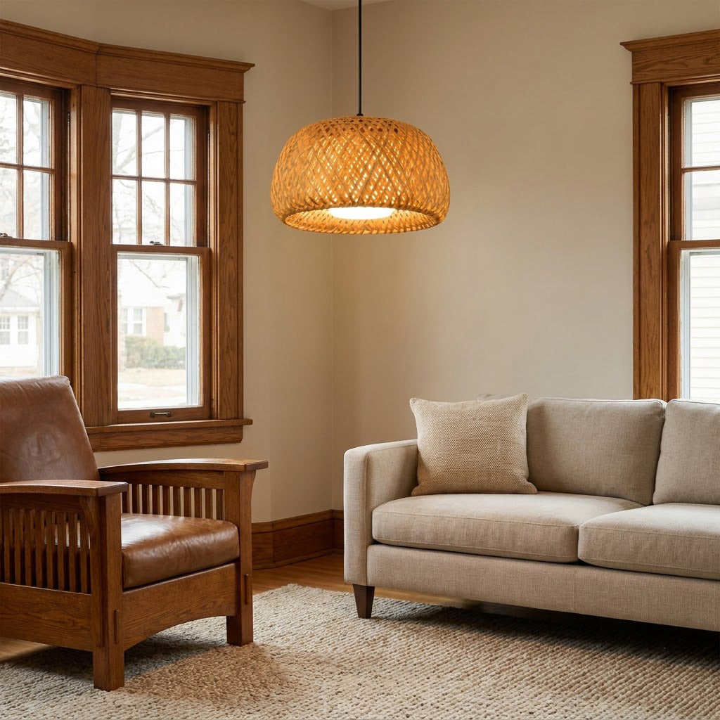 Japandi Woven Bamboo Dome Pendant Light
