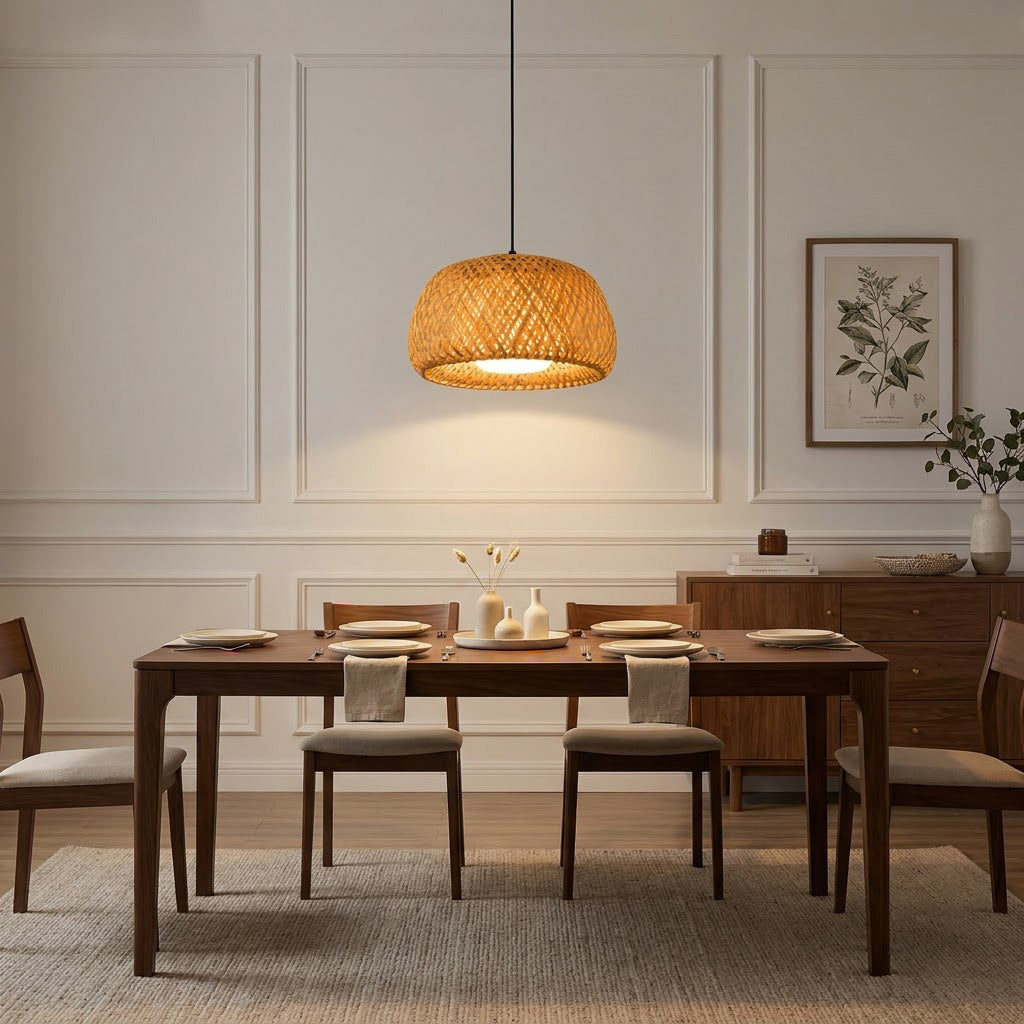 Japandi Woven Bamboo Dome Pendant Light