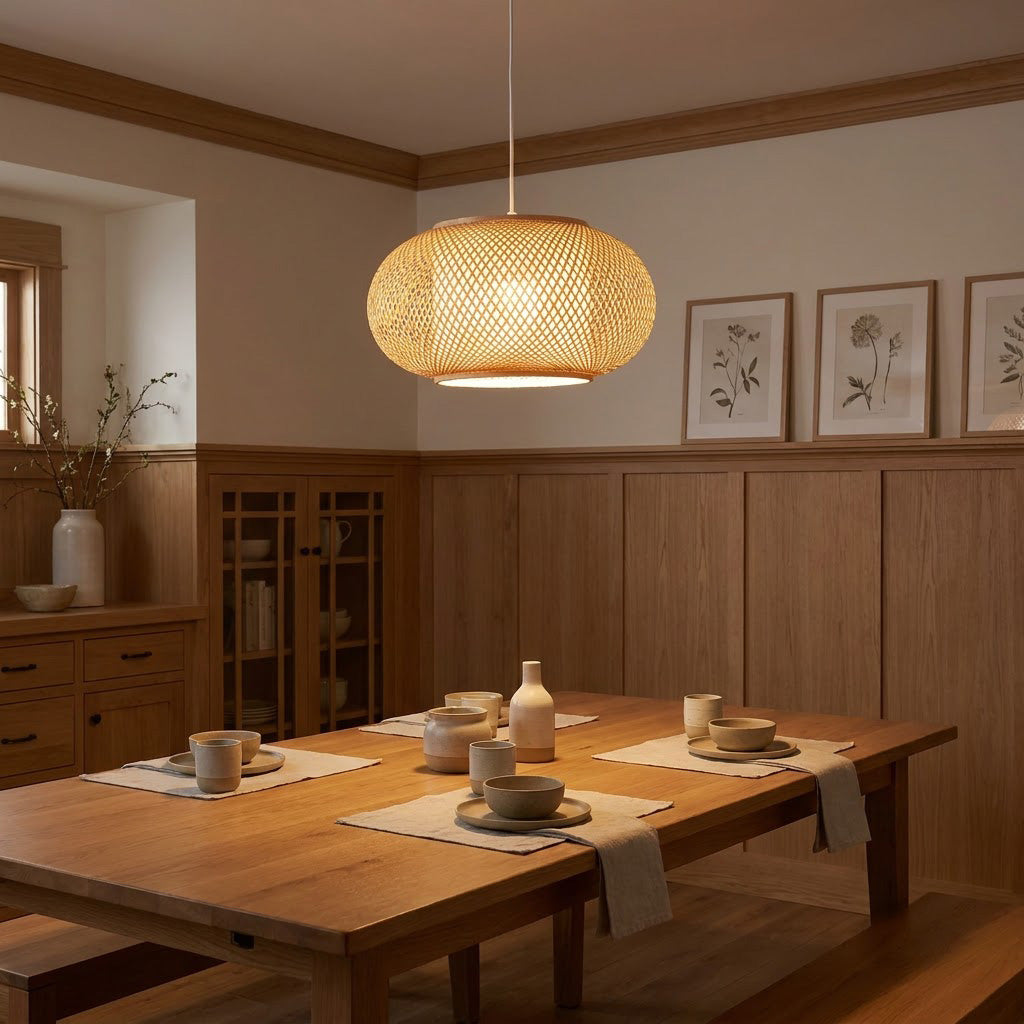 Japandi Woven Bamboo Lantern Pendant Light