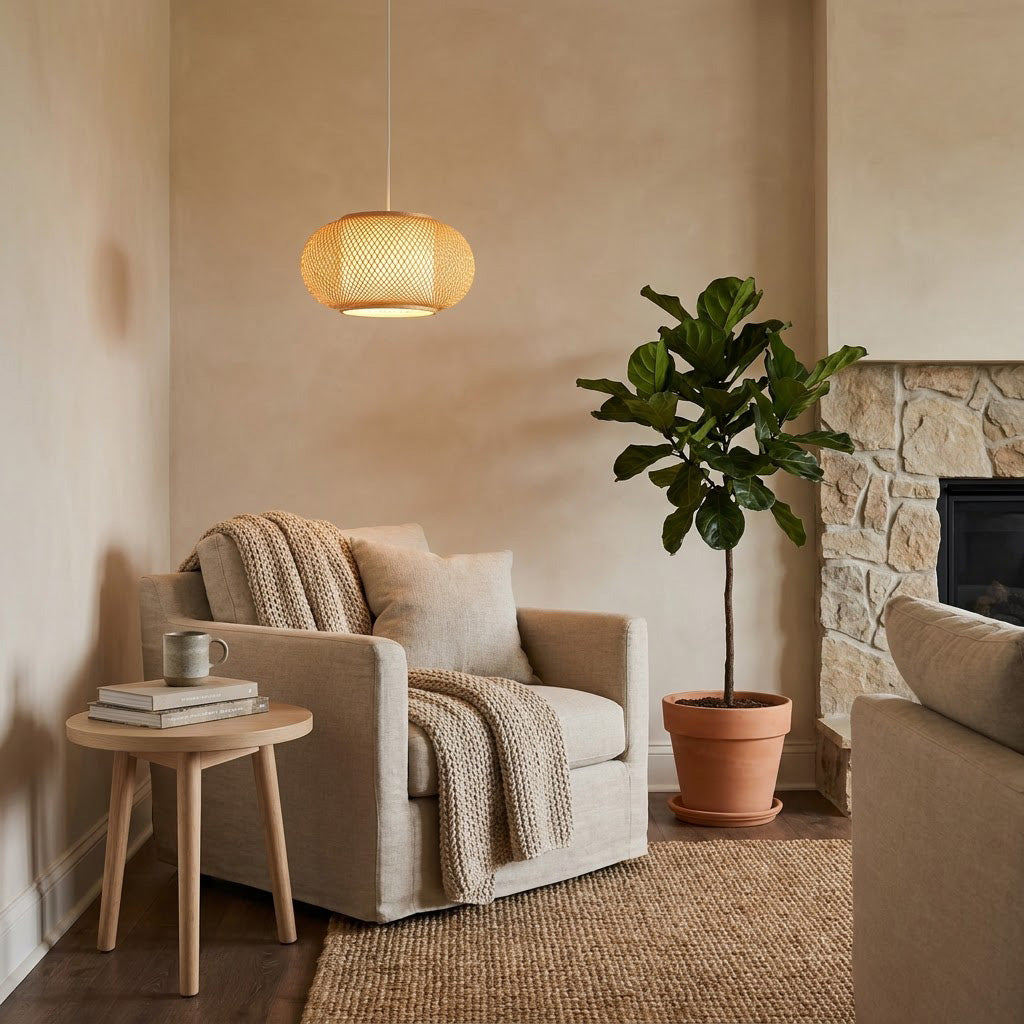 Japandi Woven Bamboo Lantern Pendant Light