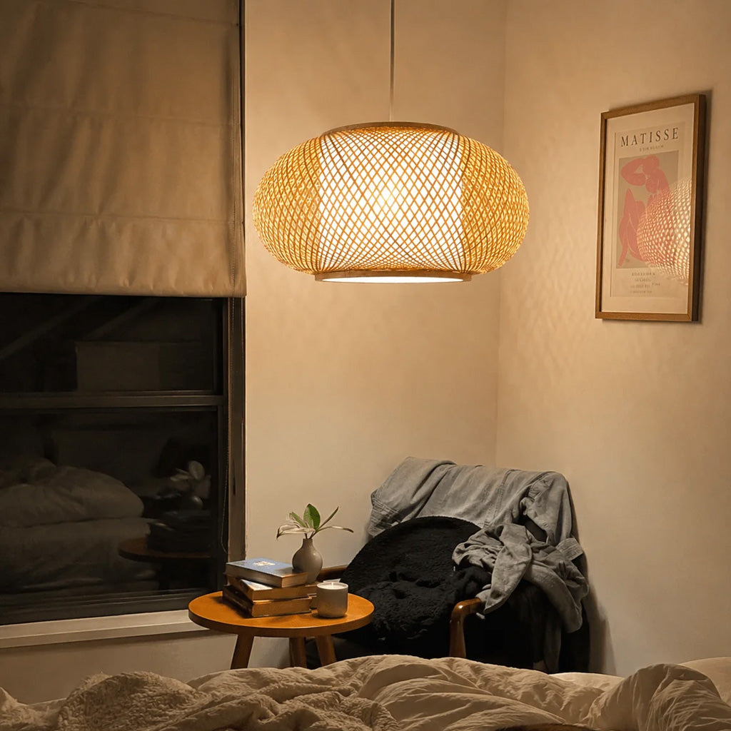 Japandi Woven Bamboo Lantern Pendant Light