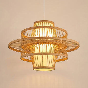 Japandi Woven Bamboo Tiered Lantern Pendant Light