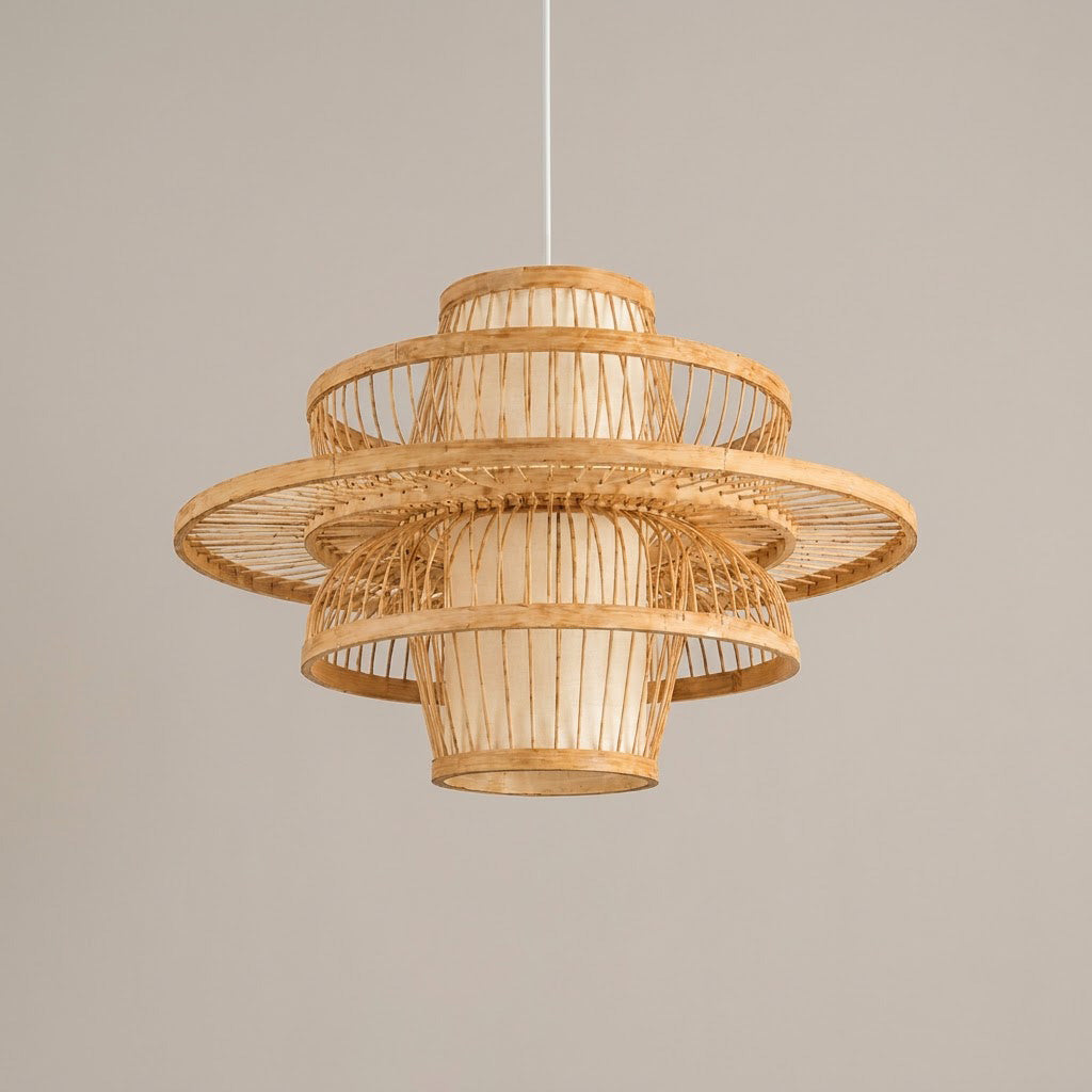 Japandi Woven Bamboo Tiered Lantern Pendant Light