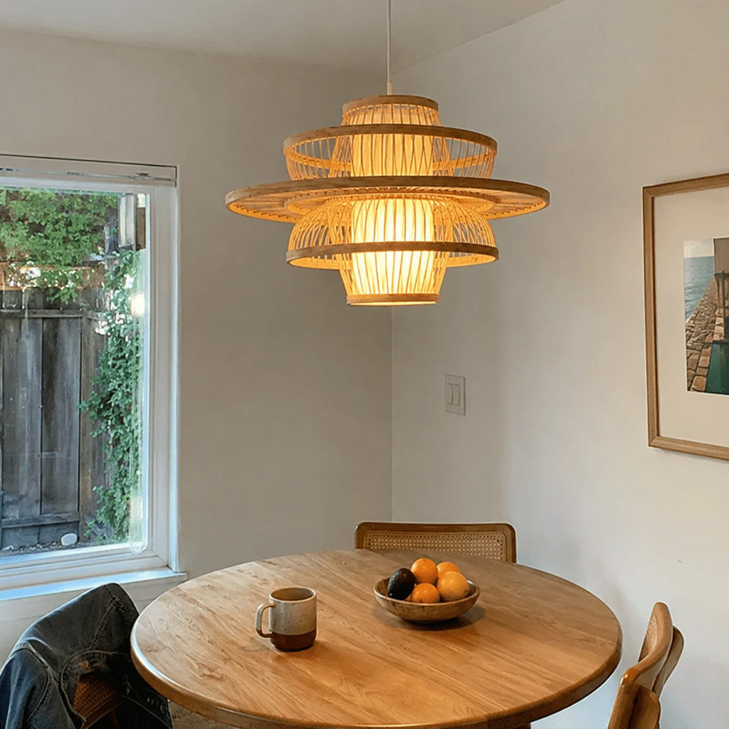 Japandi Woven Bamboo Tiered Lantern Pendant Light