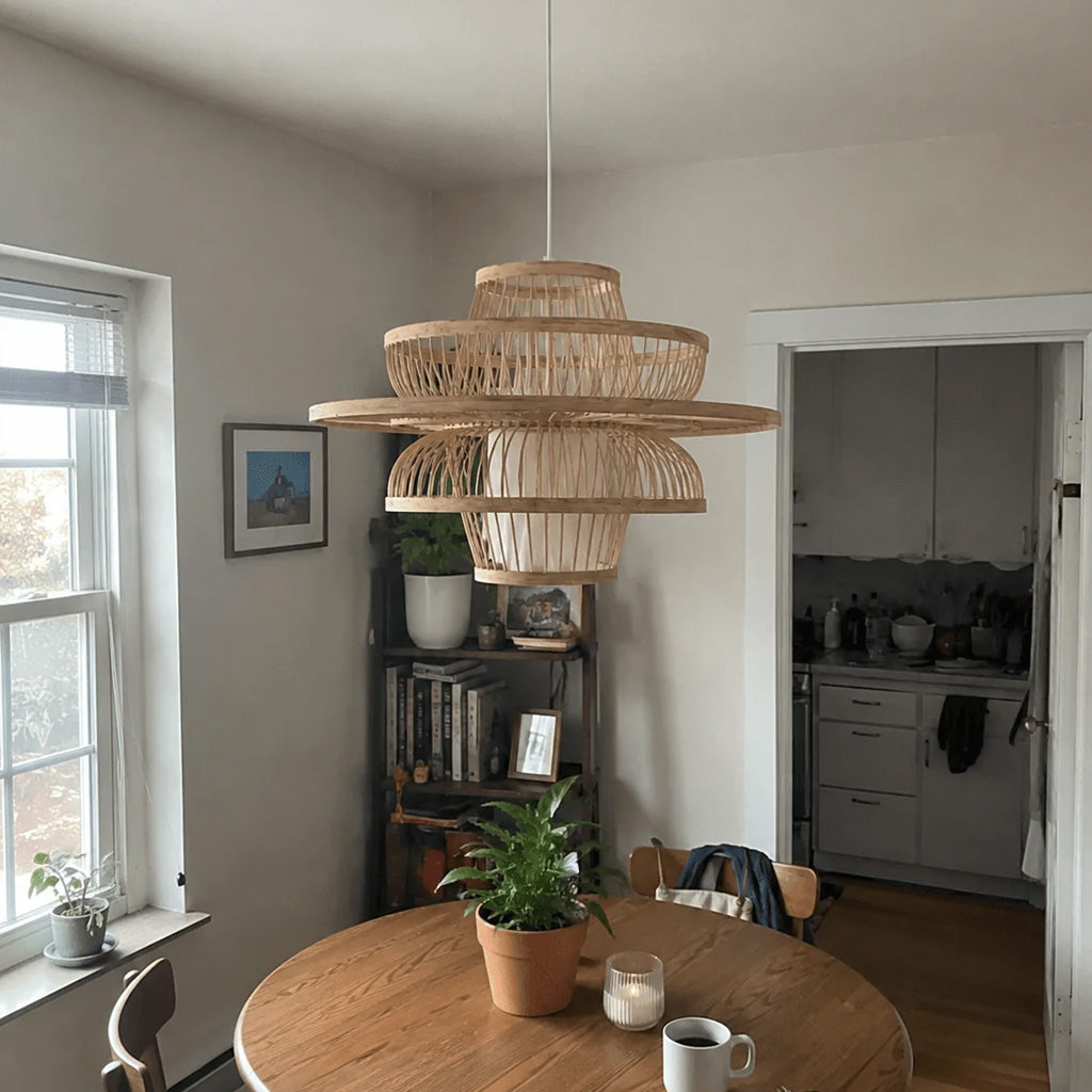 Japandi Woven Bamboo Tiered Lantern Pendant Light
