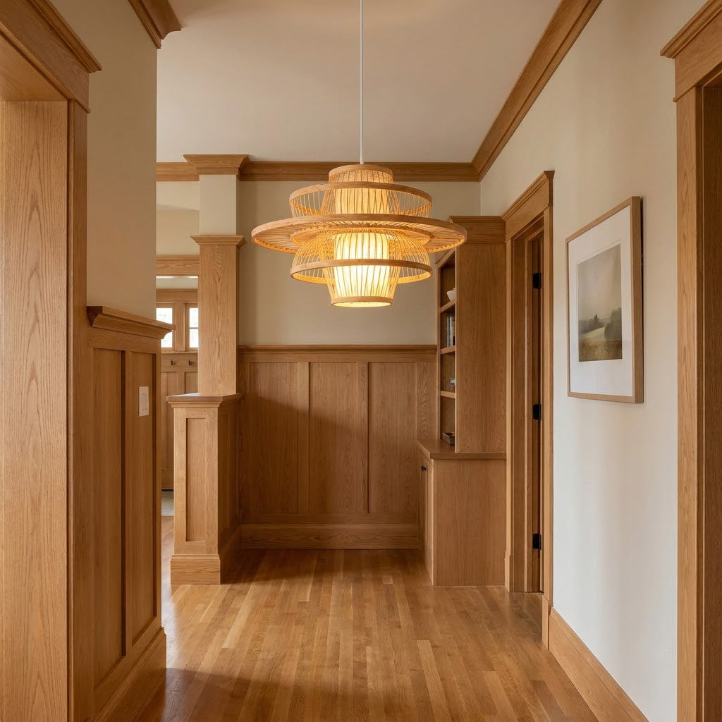 Japandi Woven Bamboo Tiered Lantern Pendant Light