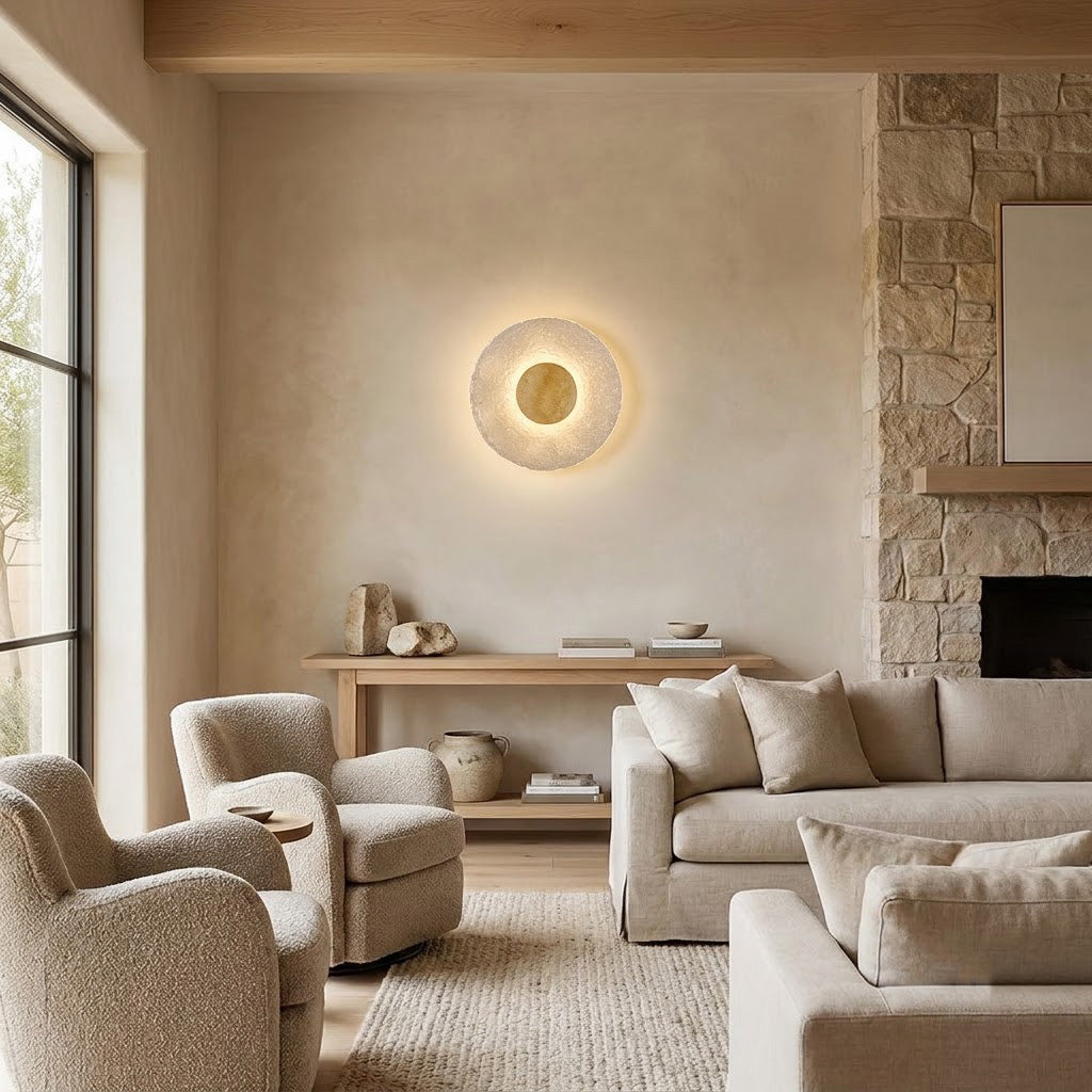 Japandi Yellow Travertine Acrylic Wall Sconce