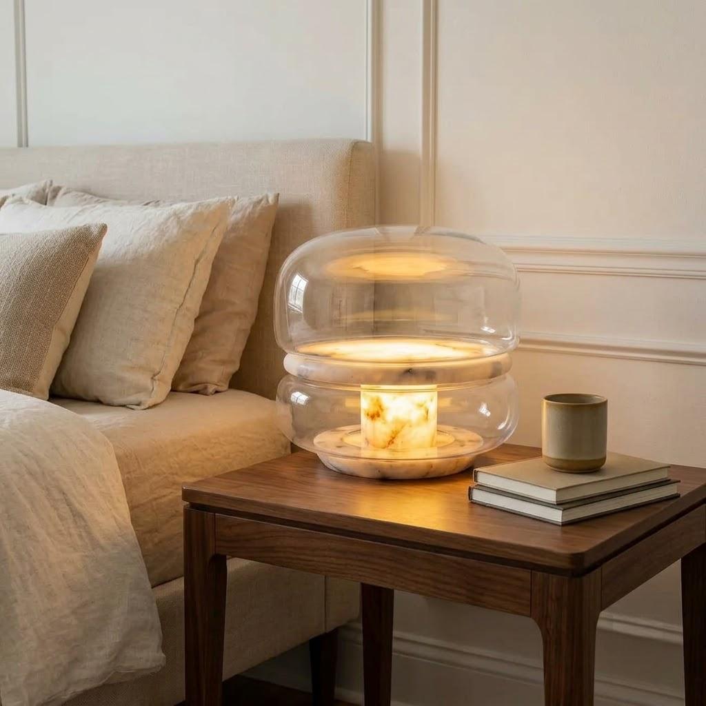 Japandi Alabaster And Glass Table Lamp