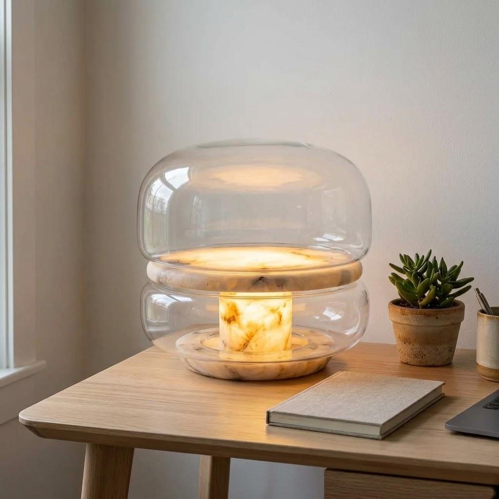 Japandi Alabaster And Glass Table Lamp