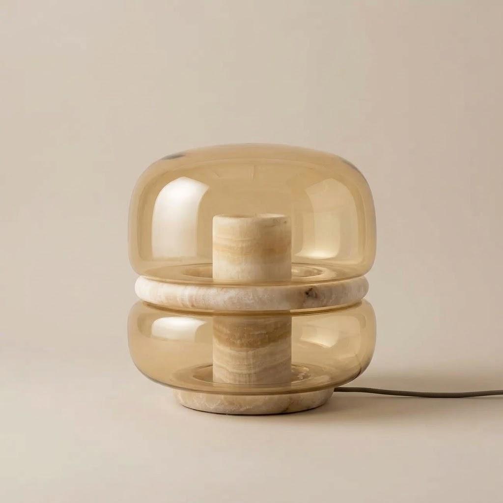 Japandi Alabaster And Glass Table Lamp