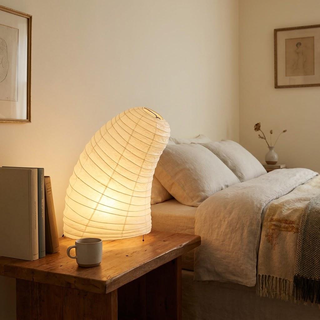 Japandi Curved Spiral Washi Shade Table Lamp