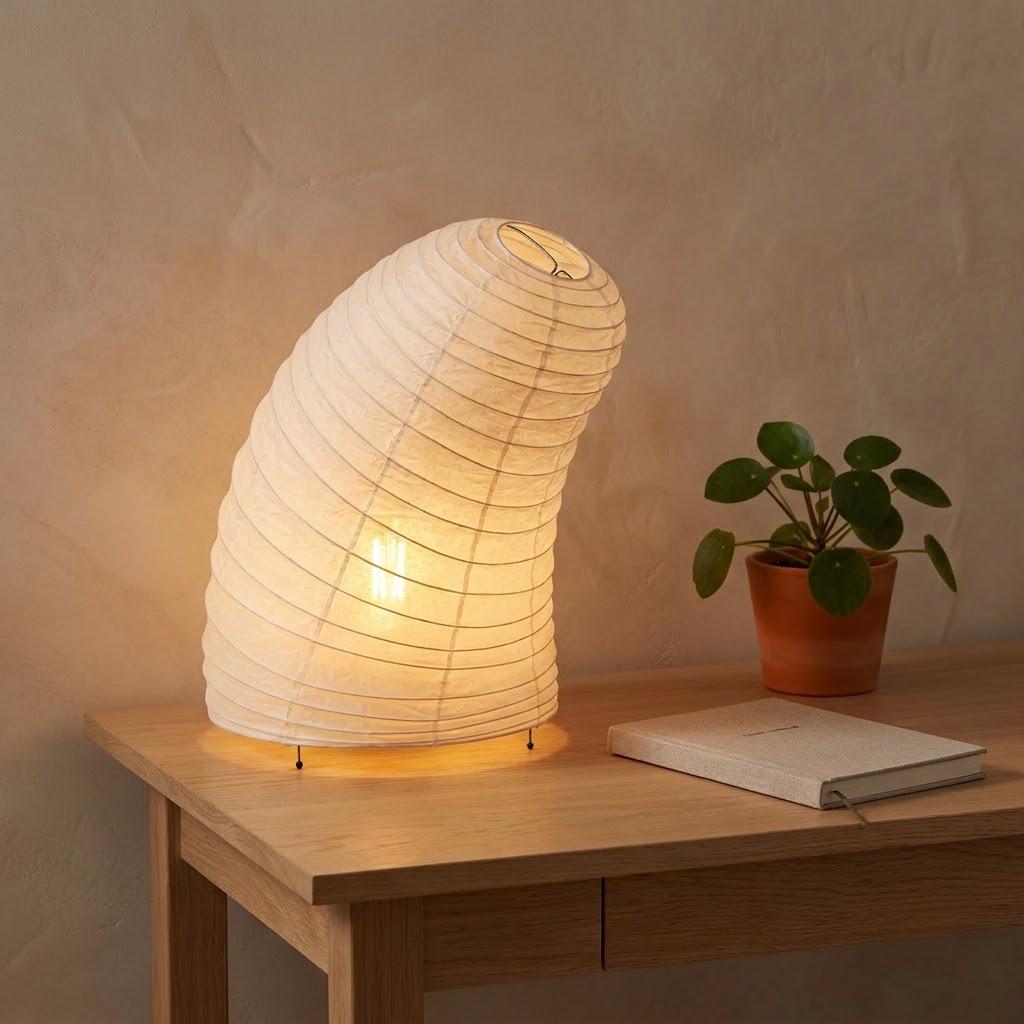 Japandi Curved Spiral Washi Shade Table Lamp