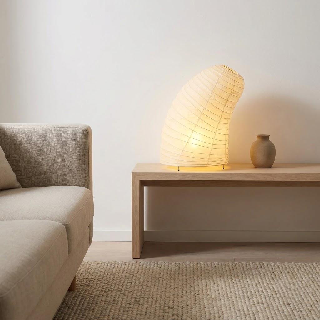 Japandi Curved Spiral Washi Shade Table Lamp