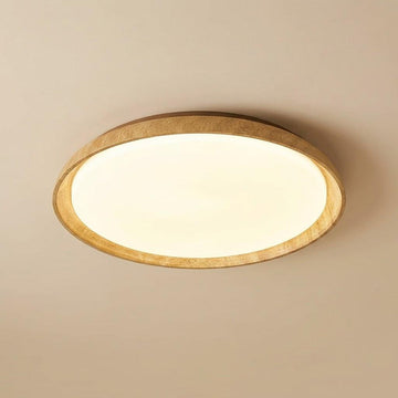 Japandi Travertine Wood Round Flush Mount Ceiling Light