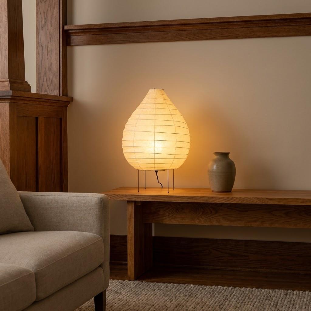 Japandi Tripod Metal Water Drop Paper Shade Table Lamp