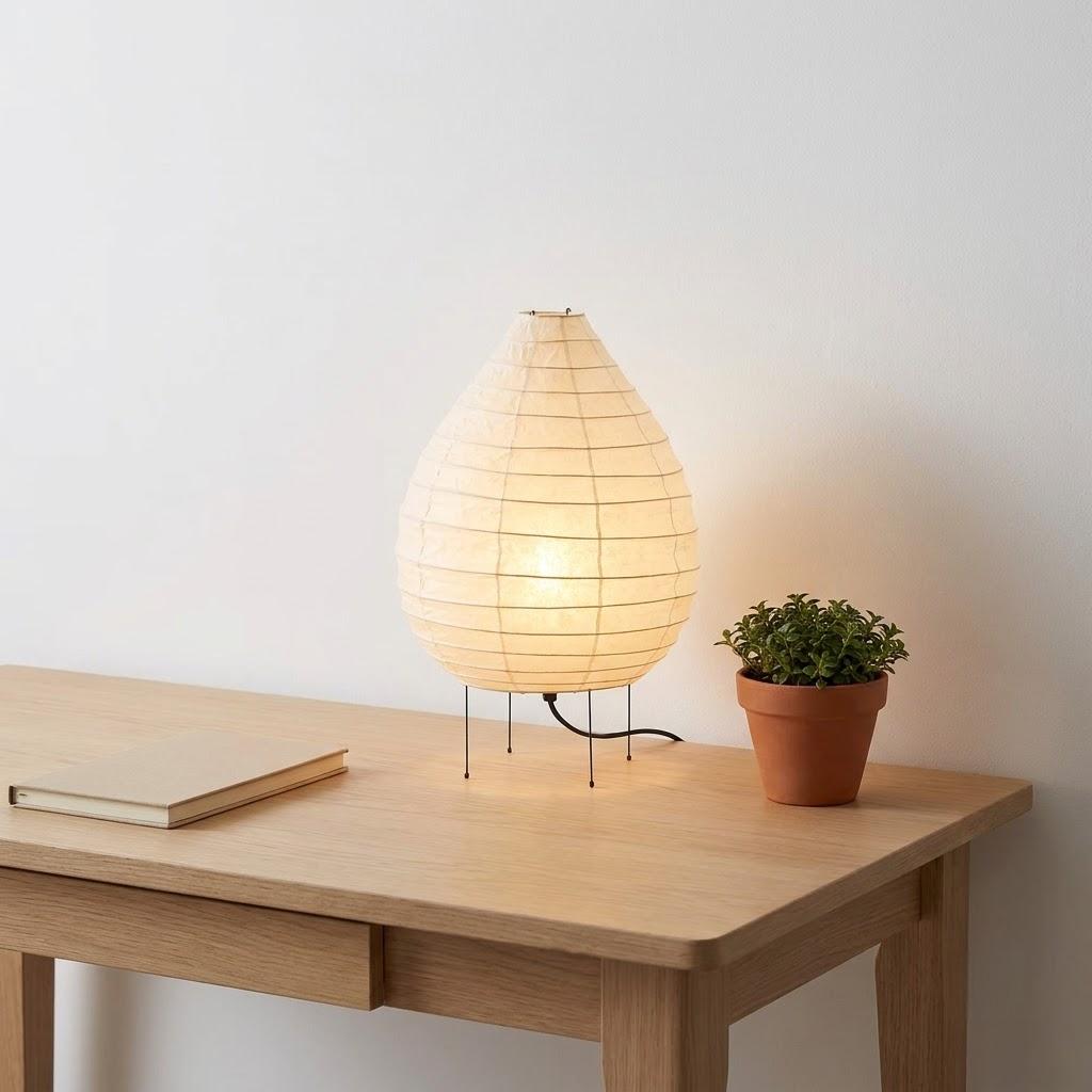 Japandi Tripod Metal Water Drop Paper Shade Table Lamp