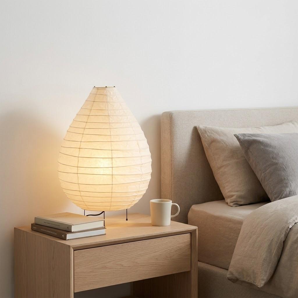 Japandi Tripod Metal Water Drop Paper Shade Table Lamp