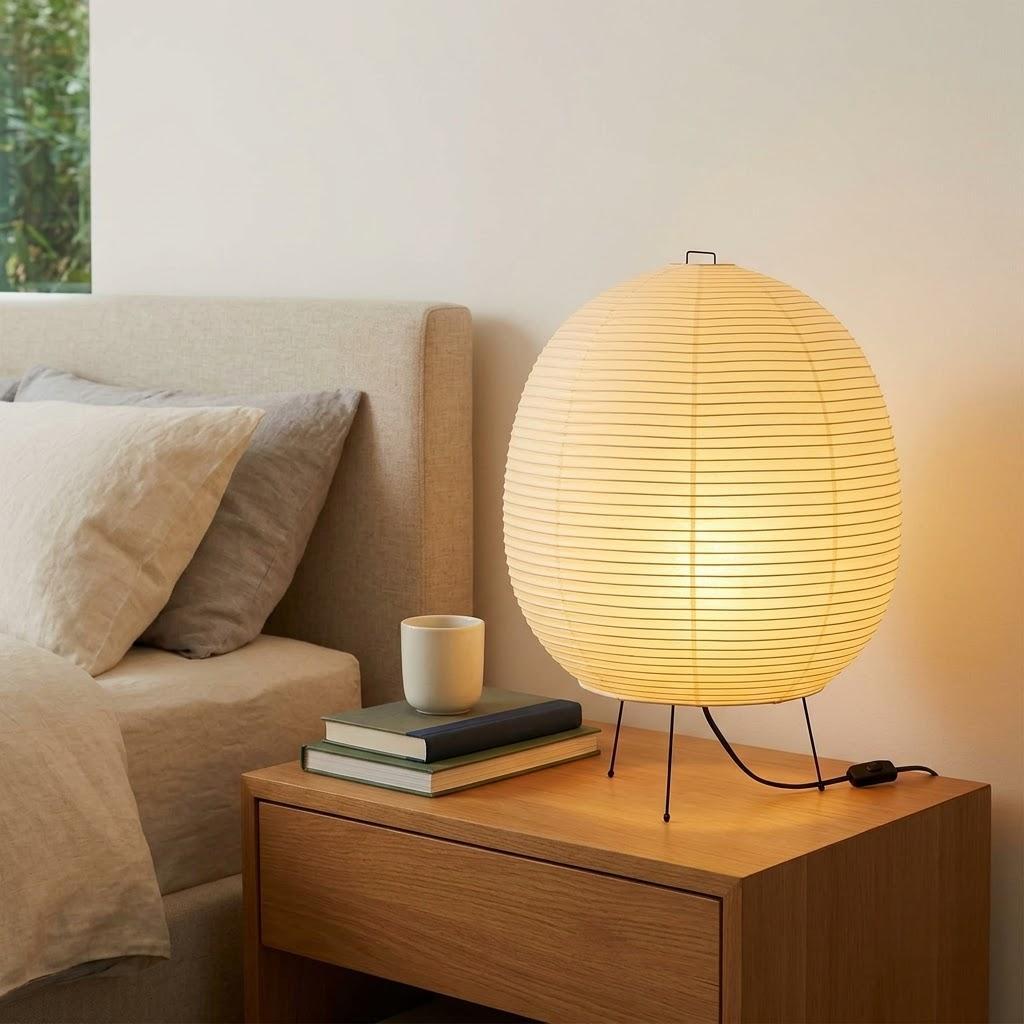 Japandi Tripod Rice Paper Globe Shade Table Lamp