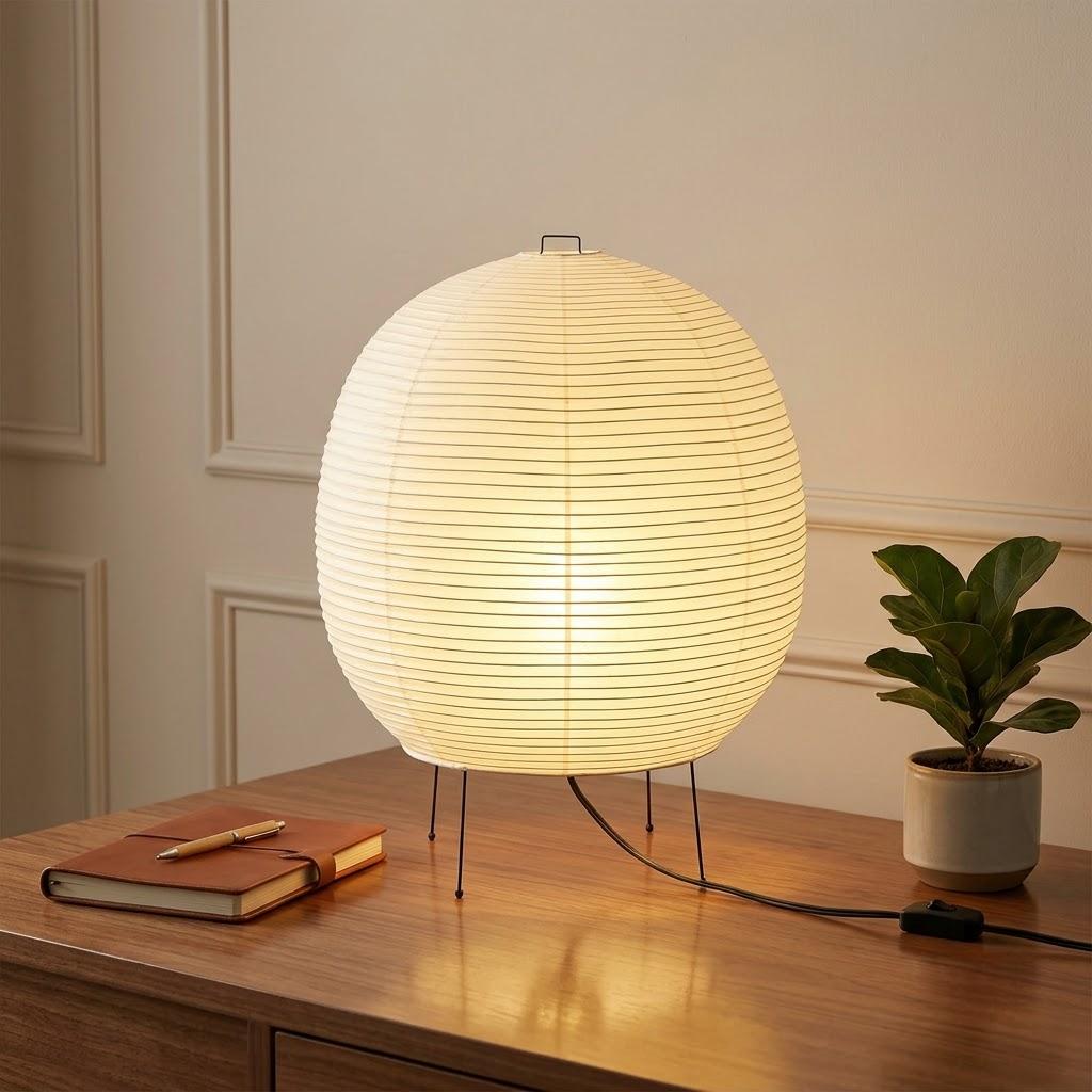 Japandi Tripod Rice Paper Globe Shade Table Lamp