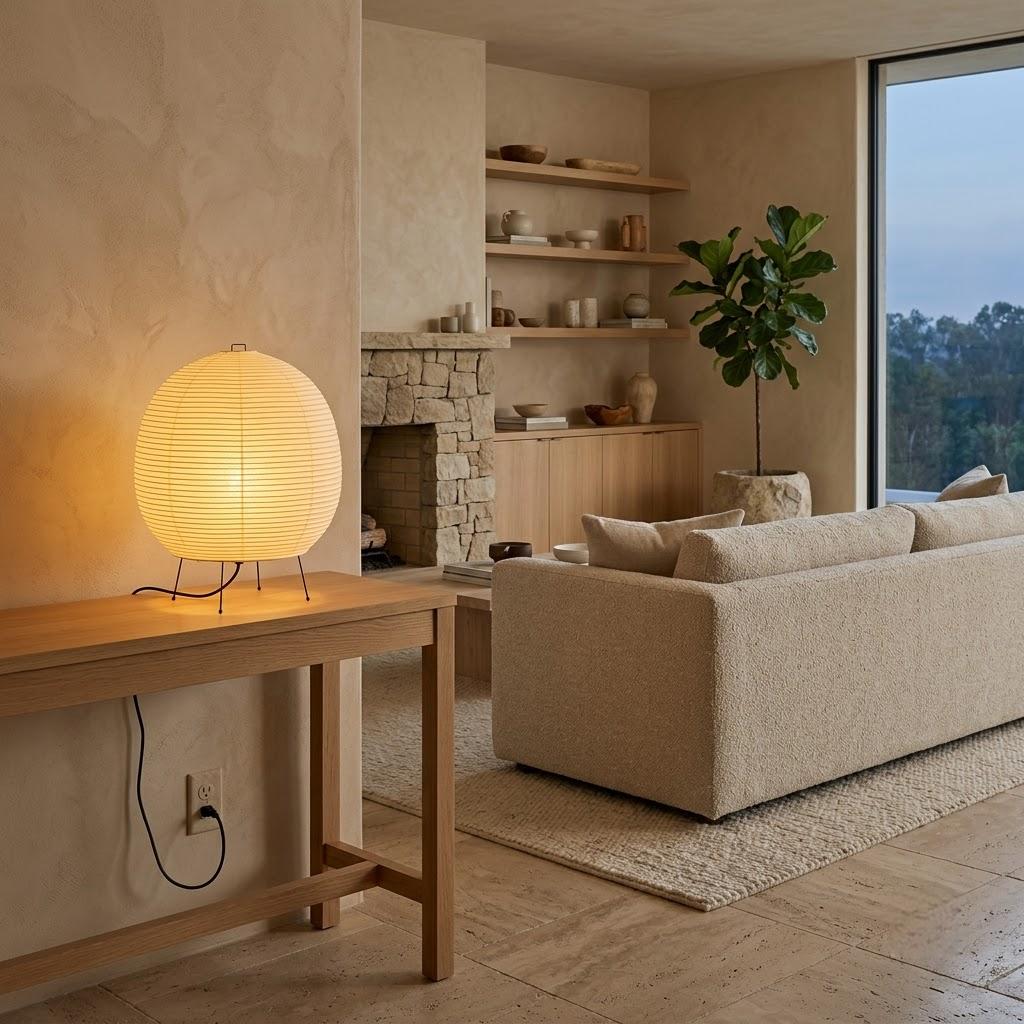 Japandi Tripod Rice Paper Globe Shade Table Lamp